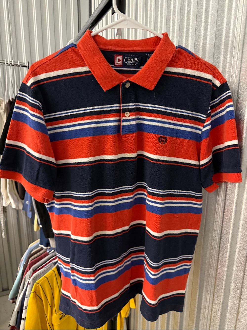 Chaps Orange & Navy Striped Short-Sleeve Polo